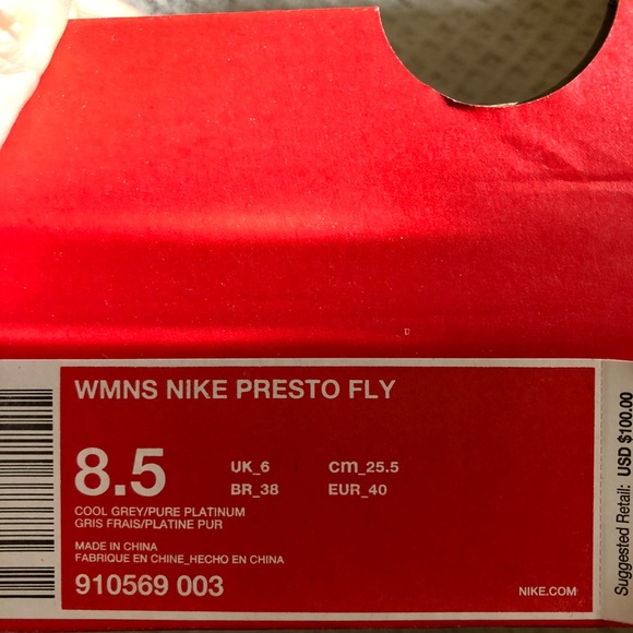 🚫✂️🍀 New🍀 NIKE cool grey Presto Fly ~ 8.5 - Picture 7 of 7
